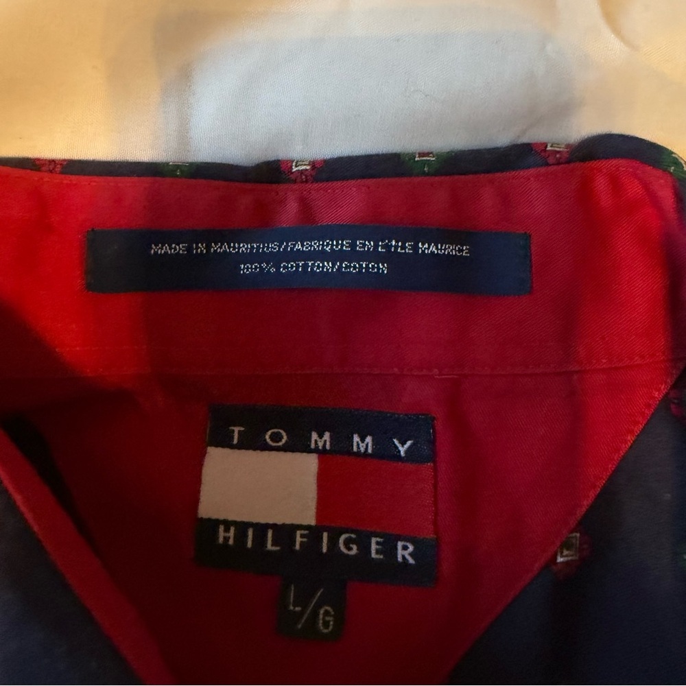 Vtg Tommy Hilfiger Geometric Button Up Long Sleeve Shirt Men’s L 100% Cotton - Picture 3 of 7
